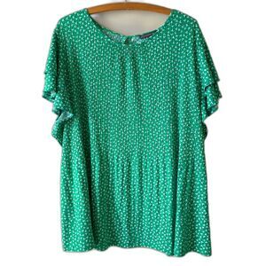 Adrianna Papell 2X Plus Blouse Key Hole Ditsy Floral Kelly Green Mature Ruffles